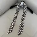 Chic narrow long silk scarf with abstract dot pattern, stylish neckerchief for all seasons. - SD140 - Khaki Leopard Print on Black