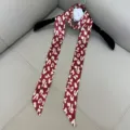 Elegant narrow long silk scarf with chic abstract print, versatile accessory for women. - SD140 - Large Khaki Leopard Print on Red