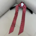 Red polka dot skinny twilly scarf elegant long narrow neckerchief stylish accessory for women - SD140 - Wine Red Polka Dots