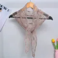 Mujer bufanda triangular bordada de encaje transpirable ligero chal floral hueco - Pañuelo triangular de encaje con motivo de crisantemo - Caqui