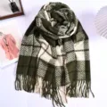 Autumn winter thick plaid cashmere feel scarf fringe warm shawl wrap for women clothing - ZX Line Plaid - Army Green