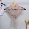Women lace embroidered triangle scarf vintage capelet layered hem decorative fashion neckerchief - Lace Butterfly Flower Triangle Scarf - Khaki