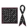 Schwarzes Seidenquadrattuch 70cm und Twilly Set mit Laternenmuster und weinrotem Rand. - Stil 10