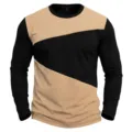 Maglietta casual uomo slim fit manica lunga blocco di colore girocollo per autunno - Taglia S / Kaki