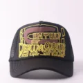 Black mesh baseball hat with vintage style front embroidery letters and breathable trucker design. - Adjustable / ENTUR - Black