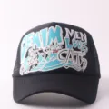 Black trucker baseball cap with stylish embroidered front text, breathable mesh and curved brim. - Adjustable / LOVESCATS - Black