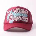 Red embroidered mesh baseball cap with stylish graphic design for outdoor sun protection. - Adjustable / DENTM - Wine Red