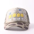 Camo trucker baseball cap with 3d smiley face embroidery and graffiti text design for outdoor. - Adjustable / Button Smiley Face - Khaki