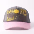 Grey pink trucker hat with retro smiley and letter print, breathable mesh summer baseball cap. - Adjustable / Fun Expressions - Grey & Pink