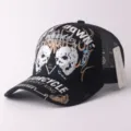 Casquette de baseball brodée tête de mort, casquette trucker en mesh respirante noire style - Réglable / Doubles crânes face à face - Noir