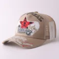 Casquette Trucker Brodee Tete de Mort Homme Femme Vintage Mesh Chapeau Streetwear - Réglable / Crâne à étoile rouge - Kaki