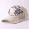Casquette de baseball beige en filet avec motif d'aile et d'étoile brodé style vintage rétro. - Réglable / Ailes de pentagramme - beige