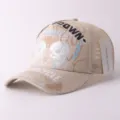 Casquette de baseball en maille beige avec broderie de crâne pour hommes et femmes. - Réglable / Doubles crânes face à face - Beige