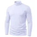 Nahaufnahme Detailansicht des herren einfarbigen weissen langarm rollkragen shirts slim fit. - S / Weiß