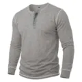 Herren Langarm Henley Shirt graues Freizeitoberteil mit klassischer Knopfleiste - S / Grau