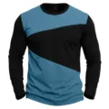 Maglietta uomo manica lunga colorblock vestibilità slim casual girocollo top moda - Taglia S / Blu