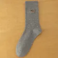 Calzini medi in cotone grigio a pois ricamati con cane carino per donne autunno inverno - Donne 35-39 Yards (Senza Etichette) / Grigio