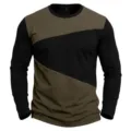 Uomo manica lunga t-shirt blocco di colore vista dettaglio, vestibilità slim collo tondo. - Verde militare