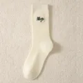 Women ribbed mid-tube cotton socks cute cat embroidery autumn winter casual Japanese style - 35-39 / White