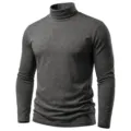 Herren dunkelgrauer Rollkragen Langarm Slim Fit Unterhemd Detailansicht, weicher Strick. - Dunkelgrau