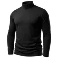 Detaillierte Ansicht des schwarzen Herren Rollkragen Langarmshirts mit weicher Textur. - Schwarz