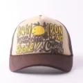 Fashion smiley face baseball cap with letter print, breathable trucker hat for outdoor sun. - Adjustable / Fun Expressions - Beige & Coffee
