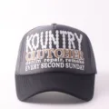Grey black trucker baseball cap with embroidered lettering, breathable mesh outdoor sun hat. - Adjustable / Multi-row Printed Letters - Grey & Black