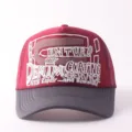 Red and grey mesh baseball cap with embroidered letters, breathable outdoor sun protection hat. - Adjustable / ENTUR - Wine Red
