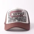 Vintage brown trucker hat with mesh back and stylish front graphic print for outdoor casual wear. - Adjustable / ENTUR - Coffee