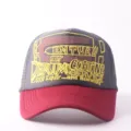 Casual trucker baseball cap with vintage front letter embroidery, breathable mesh design. - Adjustable / ENTUR - Grey & Red