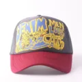 Stylish mesh baseball cap with front cat embroidery, breathable curved brim hat. - Adjustable / LOVESCATS - Grey & Red