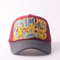 Mens fashion mesh trucker baseball cap with stylish graphic front print for outdoor wear - Adjustable / LOVESCATS - Red & Grey