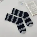 Calze medie in cotone a righe nere e grigie, stile retrò e design vintage casual. - Taglia unica / Nero