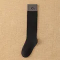 Calzini al polpaccio ricamati bicolore nero grigio, calze lunghe cotone stile. - Donna 35-39 / Nero
