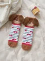 Calzini morbidi in pile peluche con simpatico cane per donna, calde calze invernali spesse da casa. - Taglia unica / Ciliegia