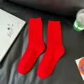 Calcetines de tubo medio acanalados rojos vibrantes para mujeres, ideales para primavera y otoño. - Mujer 35-39 / Rojo