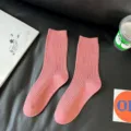 Calcetines de media caña de algodón peinado para mujer estilo universitario acanalados - Mujer 35-39 / Rosa Palo