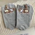Cute cartoon cat novelty socks with 3D fluffy balls, funny grey ankle socks for women and girls daily wear. - Women's Size 35-39 / Light Gray