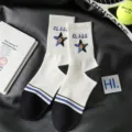 Men's mid-tube sports socks black and white contrast design with star letter pattern - Men's 39-43 / 6