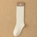 Calze al polpaccio bicolore ricamate da donna, stile alla moda per primavera ed autunno. - Donna 35-39 / Bianco avorio