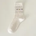 Cute bow heart knit socks retro winter cotton crew socks cozy warm casual daily socks - One Size / Beige