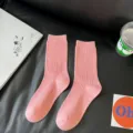 Roze geribbelde sokken in halverwege lengte voor dames, leuke katoenen sokken voor dagelijks. - Dames 35-39 / Lichtroze