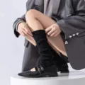 Black knit leg warmers variant, stylish stack socks for women, trendy Y2K fashion apparel. - Black