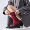 Christmas red knitted leg warmers Y2K aesthetic trendy stackable calf socks winter fashion boot cuffs - Wine Red