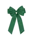 Detailed view of an elegant forest green triple-layered satin ribbon bow hair clip. - Dark Green