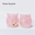 Handcrafted small owl resin figurine featuring rose quartz crushed stone and gold foil - Rose Quartz With Gold Foil