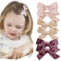 Hochwertiges Samt-Haarschleifen-Set für Mädchen in Rosa, Champagner und Burgund - Kombination 4 (Hellrosa Beige Dunkelviolett) / 6 Stück/Packung (3 Paare Set)