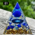 Lapis lazuli orgone pyramid with gold foil and blue crystal sphere for home decoration. - B1 Lapis Lazuli + Lapis Chips / 5cm