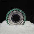 Elegant vintage silver circular sashimi ornament with green crystals for seafood - Silver Emerald Green Style 3