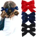 Handgefertigte Samt-Haarschleifen für Mädchen 6er-Set in Rot Marineblau und Schwarz - Kombination 3 (Rot Blau Schwarz Serie) / 6 Stück/Packung (3 Paare Set)